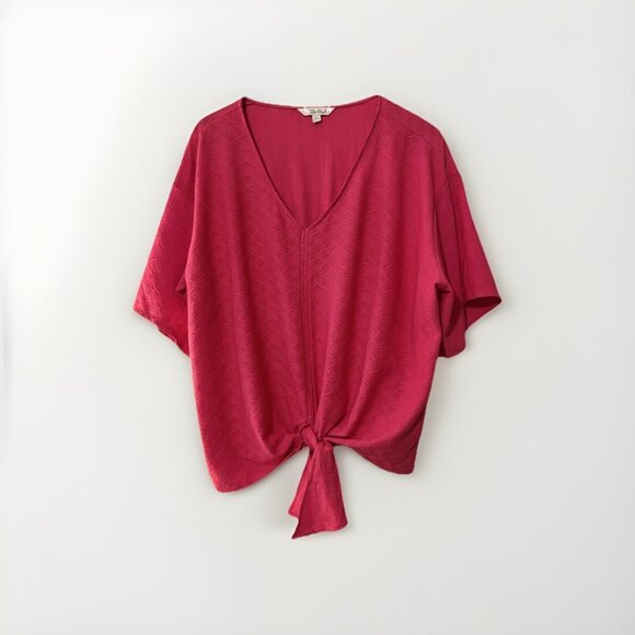 The Pioneer Woman Pink Dolman Sleeve Tie Front Blouse Sz XL Relaxed Fit Casual - Picture 2 of 5